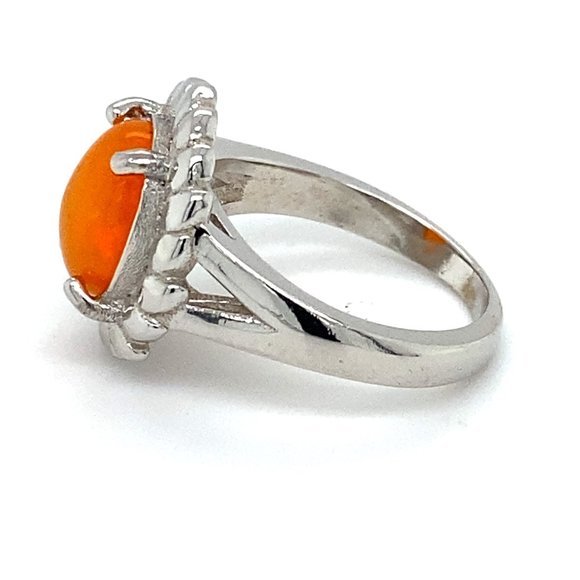 Orange Opal 2.52ct Rhodium Finish Silver Ring - Picture 5 of 6